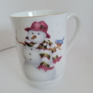 VINTAGE JAN JAMESON Snowman Deer Bird MUG OTAGIRI  JAPAN  Christmas